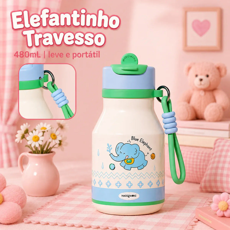 Garrafa Térmica Infantil 480ml Inox Cachorro com Canudo