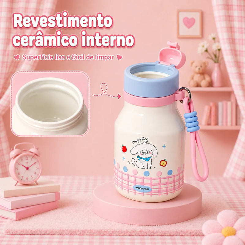 Garrafa Térmica Infantil 480ml Inox Cachorro com Canudo