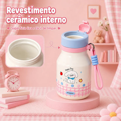 Garrafa Térmica Infantil 480ml Inox Cachorro com Canudo