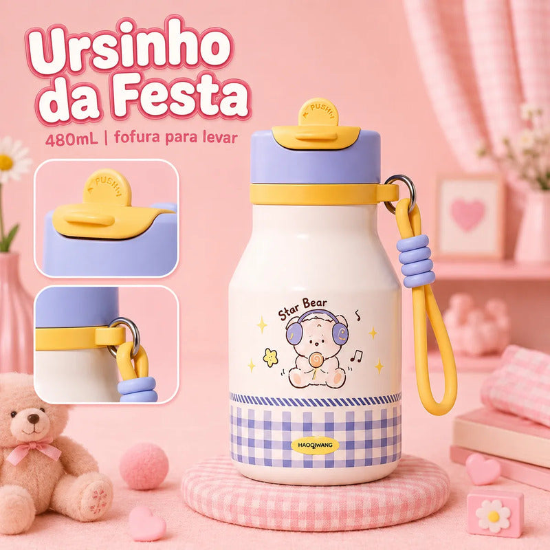 Garrafa Térmica Infantil 480ml Inox Cachorro com Canudo