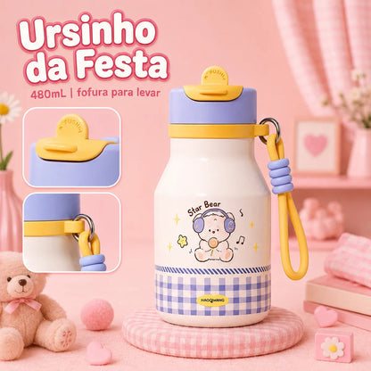 Garrafa Térmica Infantil 480ml Inox Cachorro com Canudo