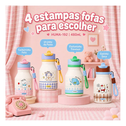 Garrafa Térmica Infantil 480ml Inox Cachorro com Canudo