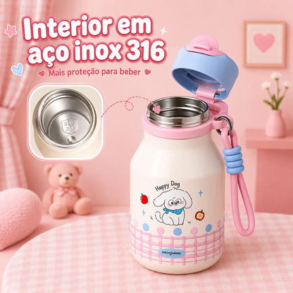 Garrafa Térmica Infantil 480ml Inox Cachorro com Canudo