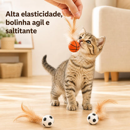 Brinquedo Interativo para Gatos 2 em 1 – Bola com Penas