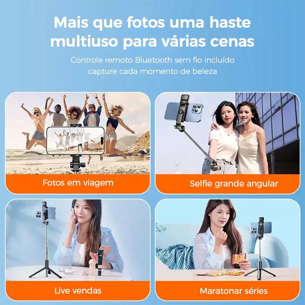 Bastão de Selfie com Tripé Portátil e Controle Bluetooth para Celular