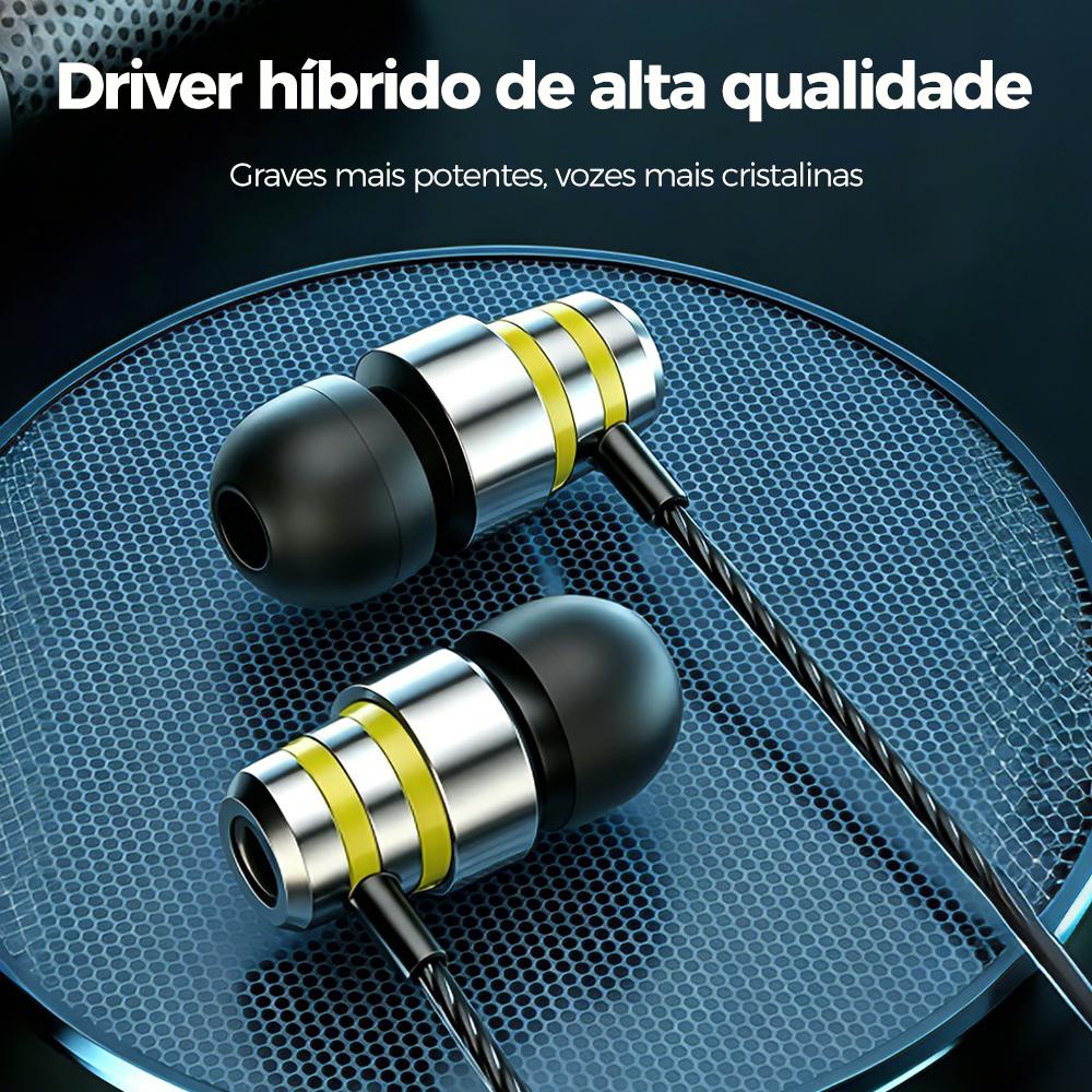 Fone de Ouvido com Fio Intra-Auricular Driver Híbrido com Graves Potentes