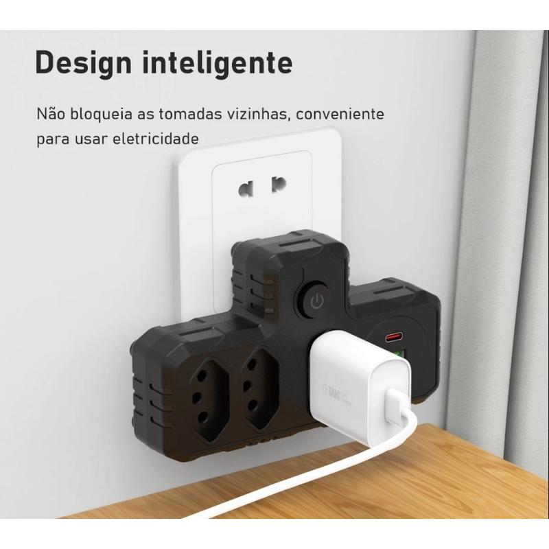 Adaptador de tomada portátil com entrada USB Tipo-C da Vapto
