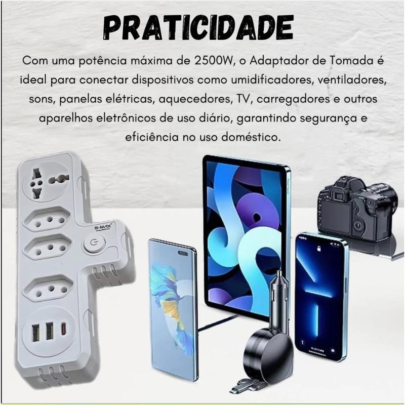 Adaptador de tomada portátil com entrada USB Tipo-C da Vapto