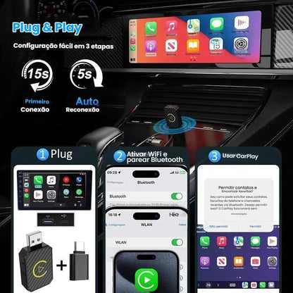 Adaptador sem fio 2 em 1 para CarPlay e Android Auto da Vapto