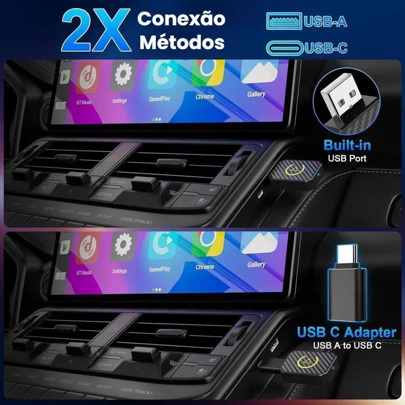 Adaptador sem fio 2 em 1 para CarPlay e Android Auto da Vapto