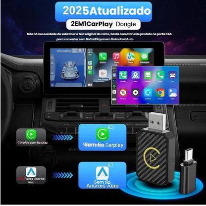 Adaptador sem fio 2 em 1 para CarPlay e Android Auto da Vapto