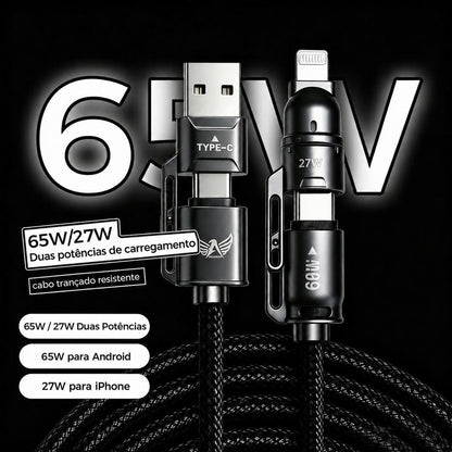 Cabo Altomex 4 em 1 com carregamento rápido de 65 W, USB-C e Lightning, da Vapto