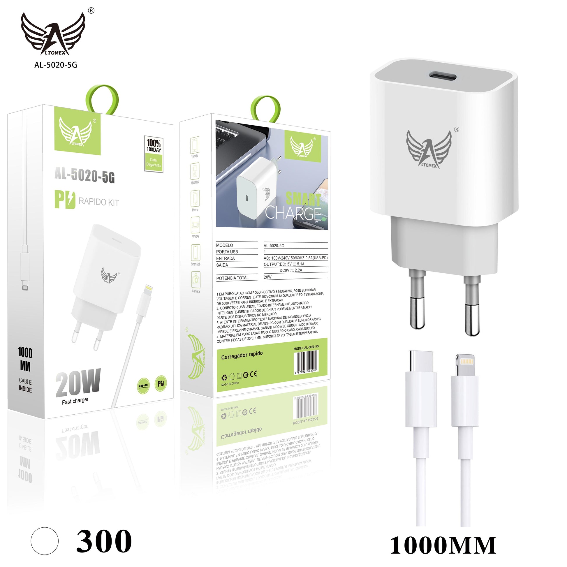 Cabo Altomex 4 em 1 com carregamento rápido e conector USB Tipo-C da Vapto
