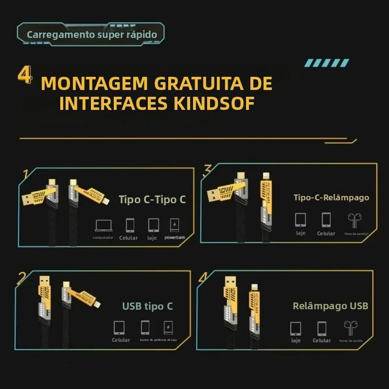 Cabo Altomex 4 em 1 com carregamento rápido e conector USB Tipo-C da Vapto
