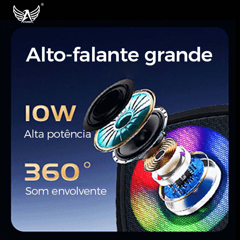 Caixa de som Bluetooth portátil Altomex com luz LED RGB, rádio FM e tecnologia TWS da Vapto