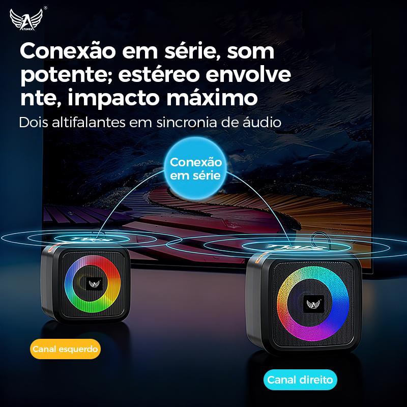 Caixa de som Bluetooth portátil Altomex com luz LED RGB, rádio FM e tecnologia TWS da Vapto