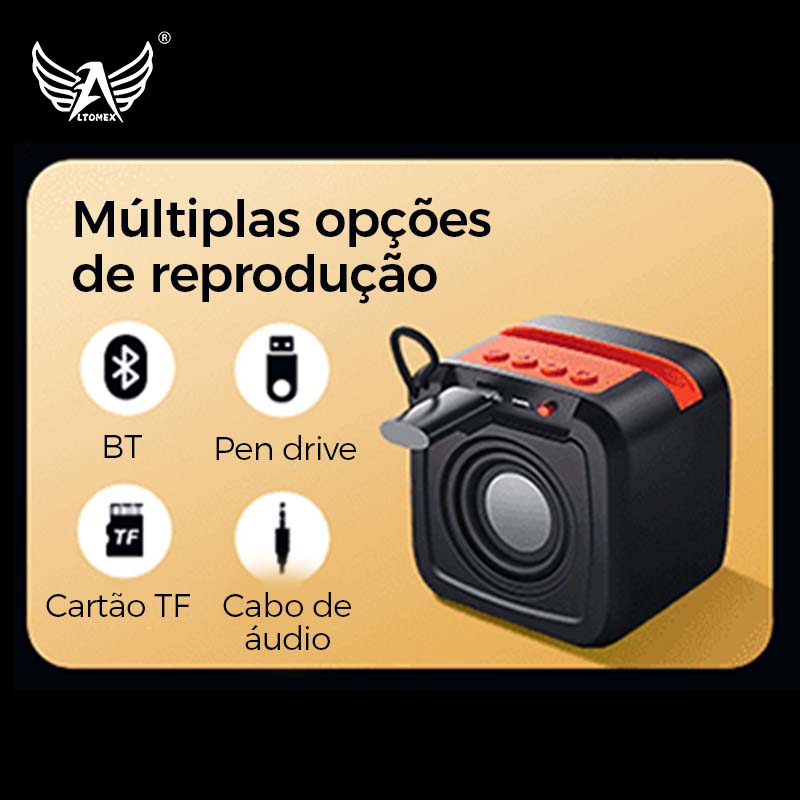 Caixa de som Bluetooth portátil Altomex com luz LED RGB, rádio FM e tecnologia TWS da Vapto