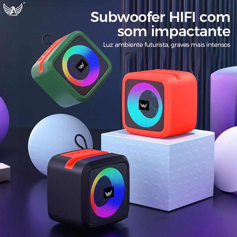 Caixa de som Bluetooth portátil Altomex com luz LED RGB, rádio FM e tecnologia TWS da Vapto