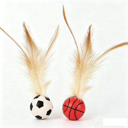 Brinquedo Interativo para Gatos 2 em 1 – Bola com Penas