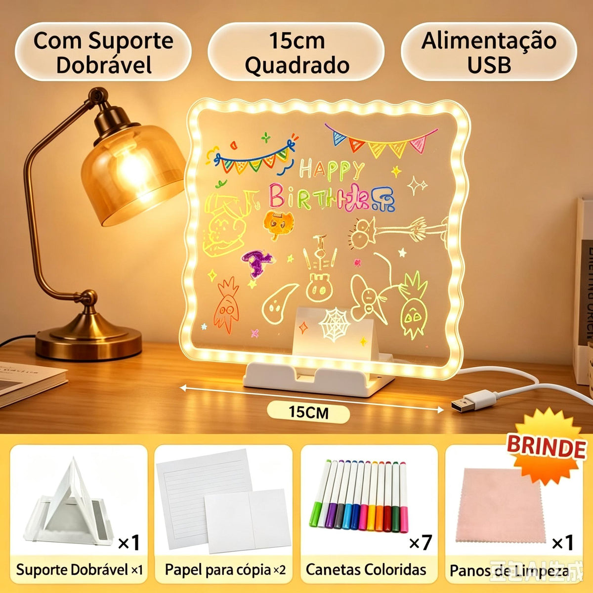 Lousa Mágica LED Infantil 30x20cm para Desenho