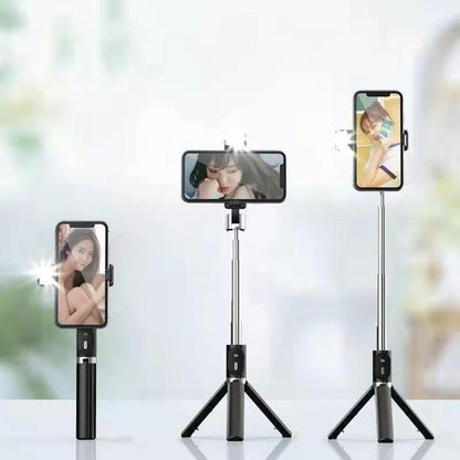 Pau de Selfie e Tripé Retrátil para Celular - com Luz LED e Controle Bluetooth