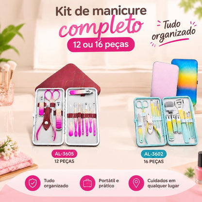 Kit de Manicure Completo 12 ou 16 Peças com Estojo Portátil