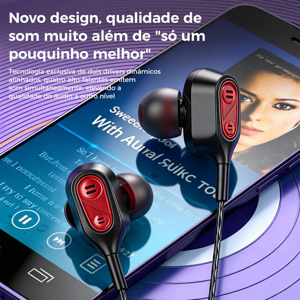 Fone de Ouvido com Fio Intra-Auricular Dois Drivers e Quatro Alto-Falantes