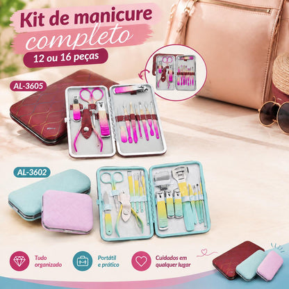 Kit de Manicure Completo 12 ou 16 Peças com Estojo Portátil
