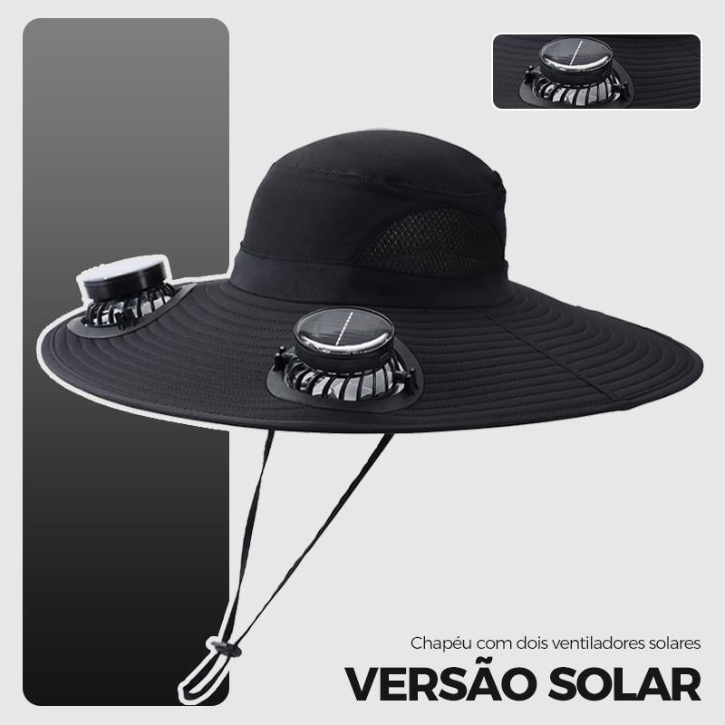 Chapéu com Ventilador Duplo Solar e USB Recarregável com Proteção UV
