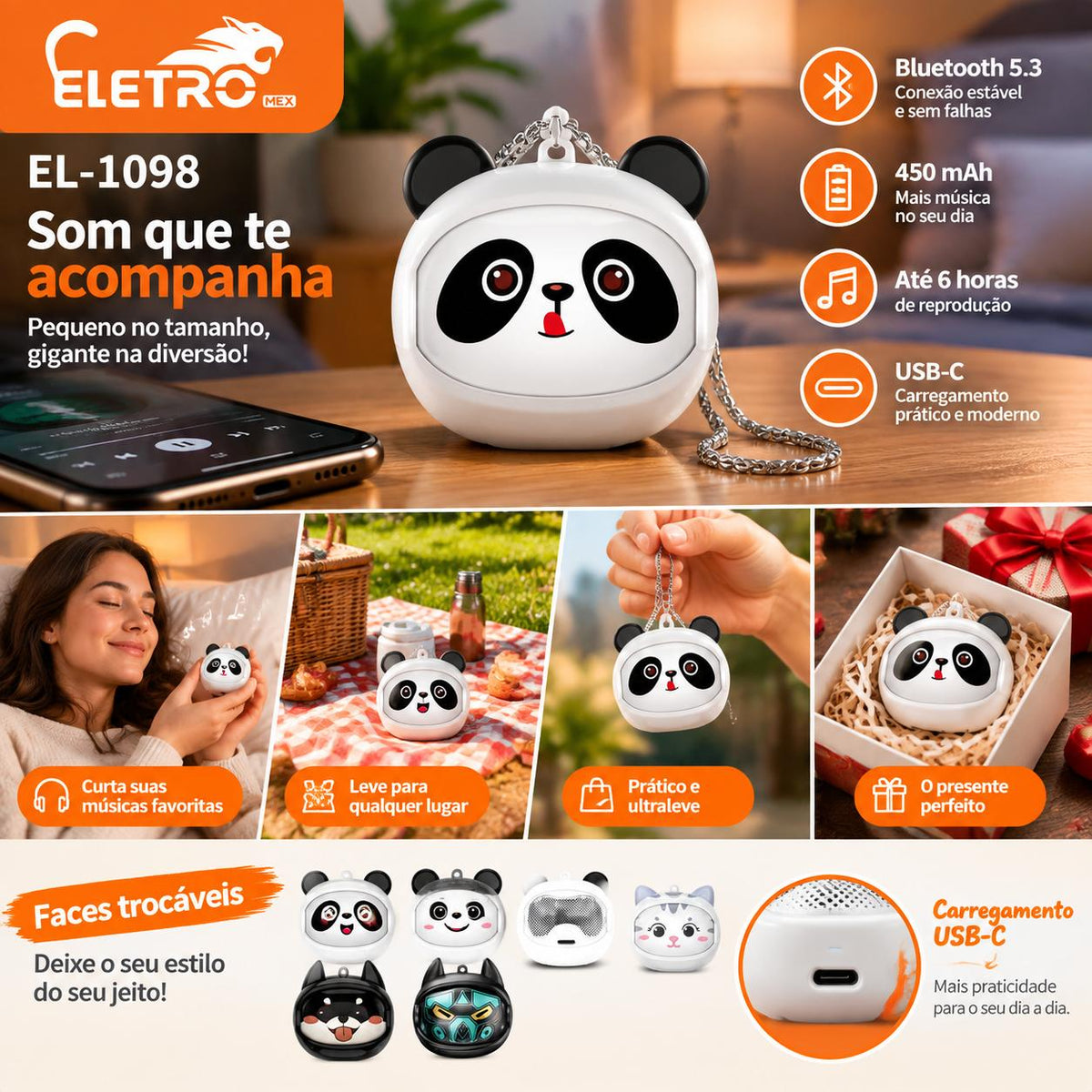 Mini Caixa de Som Bluetooth Cartoon 10W Bluetooth 5.3