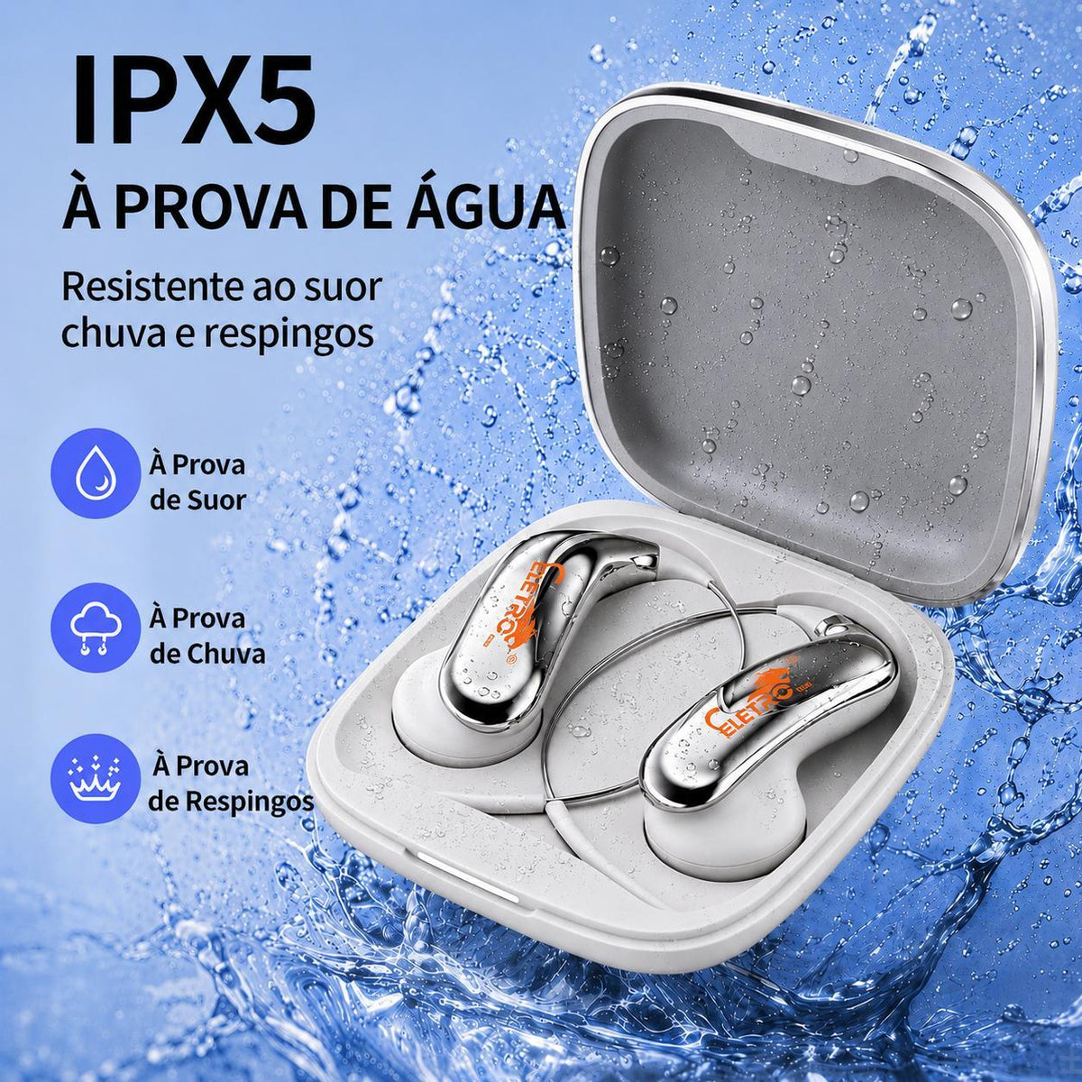 Fone Bluetooth Esportivo Open-Ear ELETRO com IA e Tradução