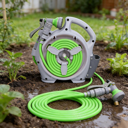  Carretel de Mangueira Retrátil 15m - com Esguicho de Alta Pressão