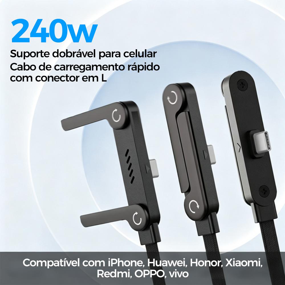 Cabo de carregamento 2 em 1 com conector Tipo-C e design invisível da Vapto