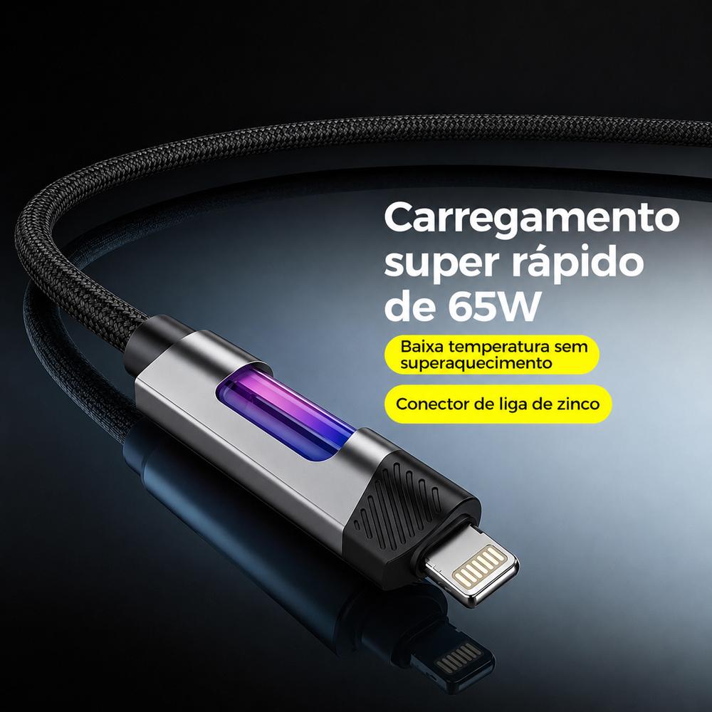 Cabo de carregamento rápido PD com luzes RGB da Vapto