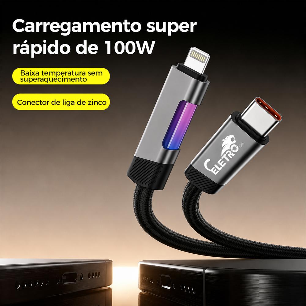 Cabo de carregamento rápido PD com luzes RGB da Vapto