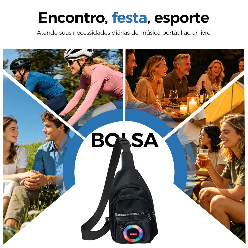Caixa de som portátil estilo mochila com luz RGB, graves potentes e resistência à água da Vapto