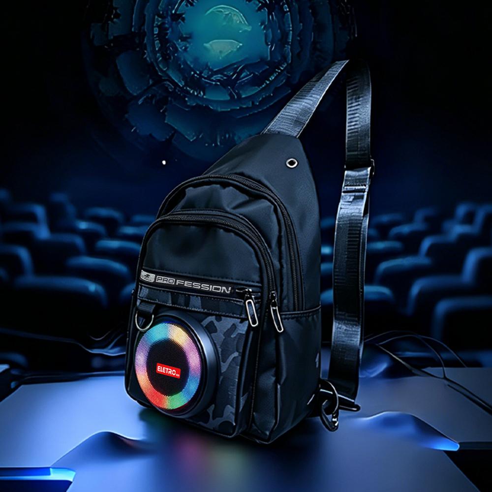Caixa de som portátil estilo mochila com luz RGB, graves potentes e resistência à água da Vapto