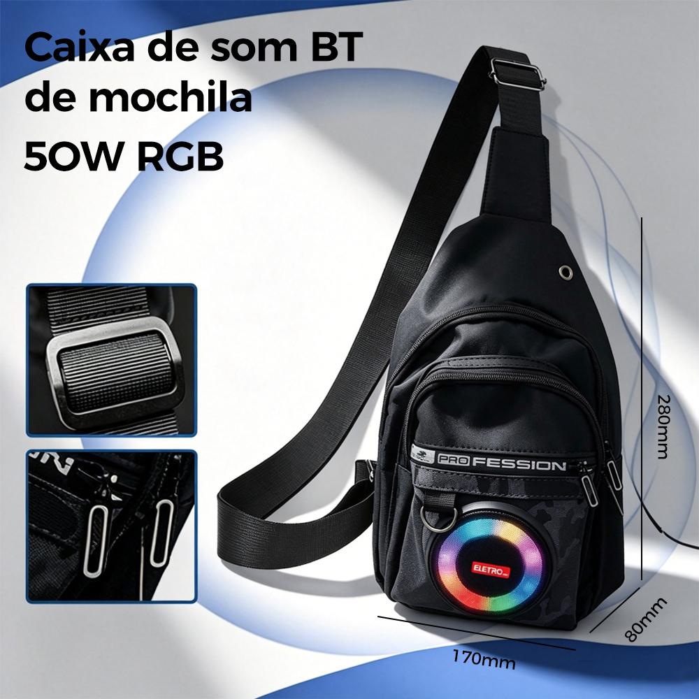 Caixa de som portátil estilo mochila com luz RGB, graves potentes e resistência à água da Vapto