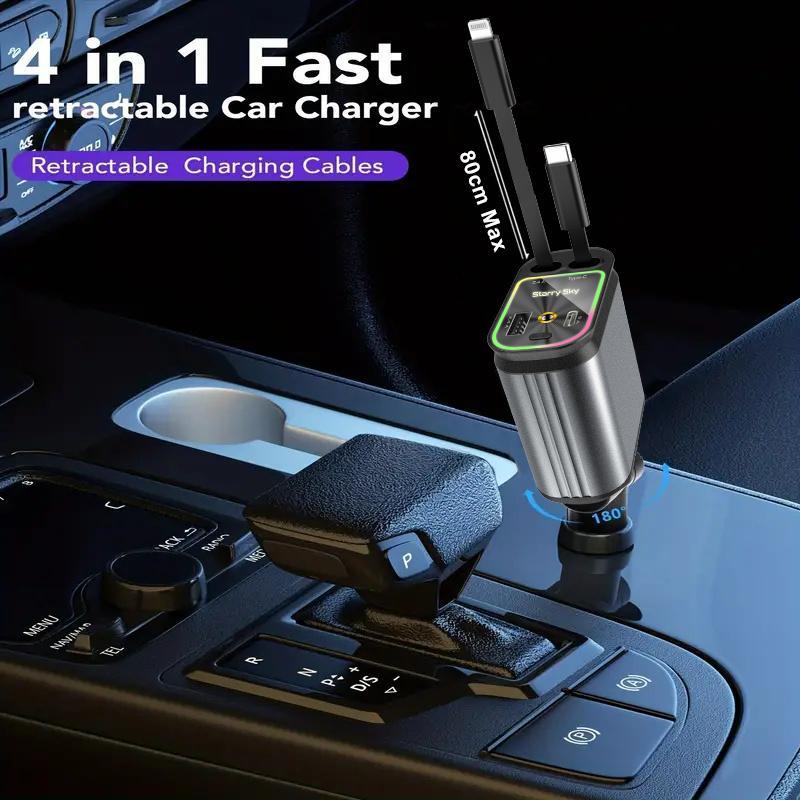 Carregador de carro retrátil de 120 W, 4 em 1, com luz LED para iPhone e Android da Vapto