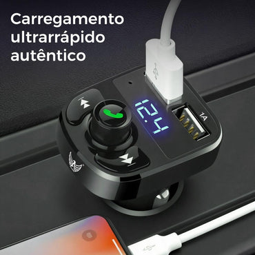Carregador veicular retrátil com Bluetooth e carregamento rápido da Vapto