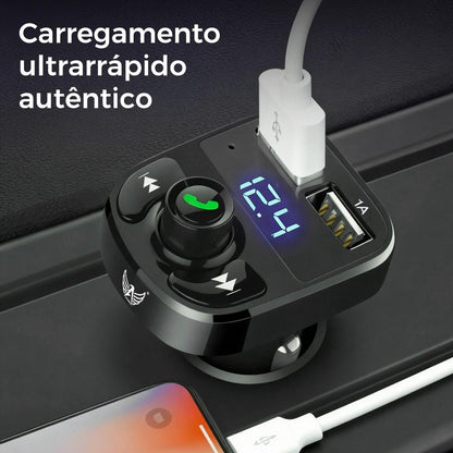 Carregador veicular retrátil com Bluetooth e carregamento rápido da Vapto