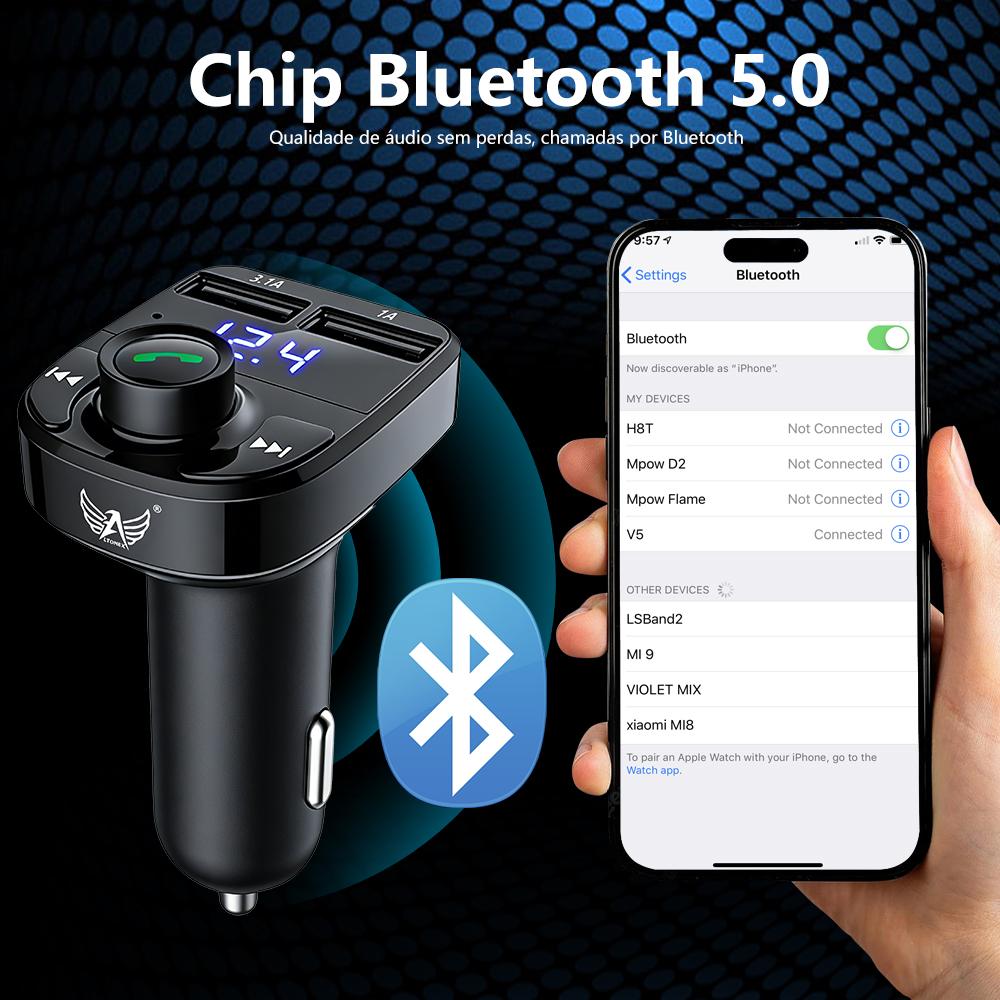 Carregador veicular retrátil com Bluetooth e carregamento rápido da Vapto