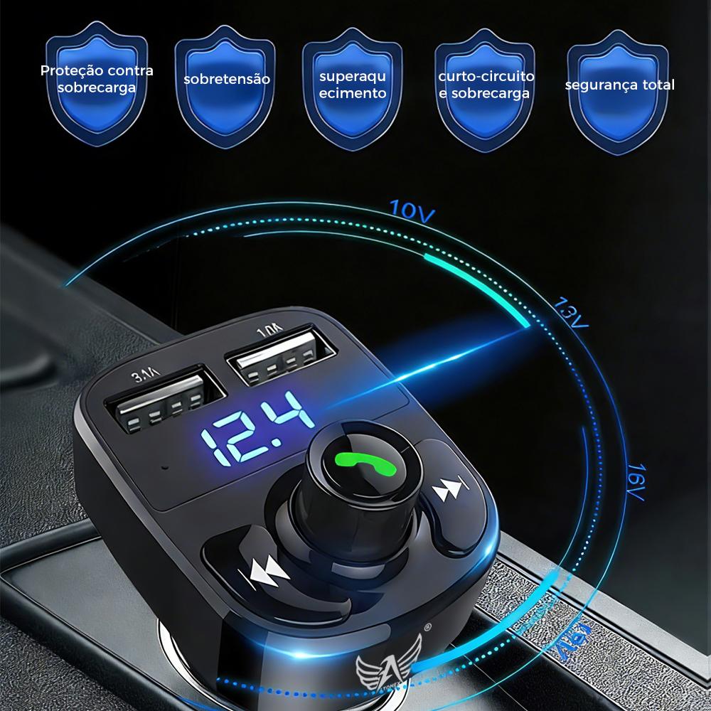Carregador veicular retrátil com Bluetooth e carregamento rápido da Vapto