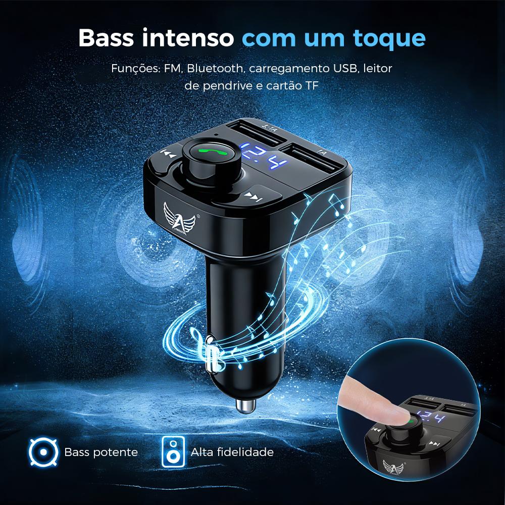 Carregador veicular retrátil com Bluetooth e carregamento rápido da Vapto