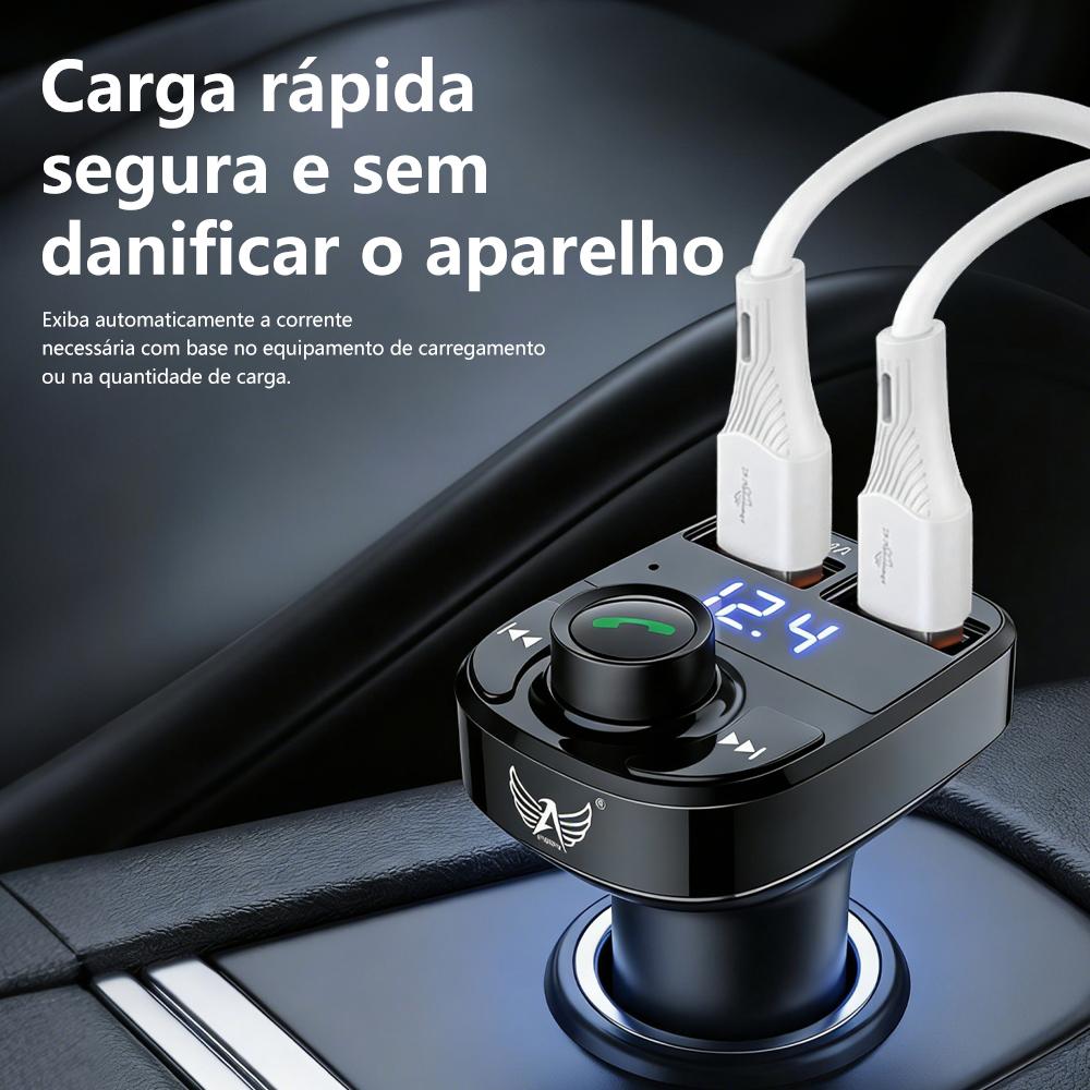 Carregador veicular retrátil com Bluetooth e carregamento rápido da Vapto