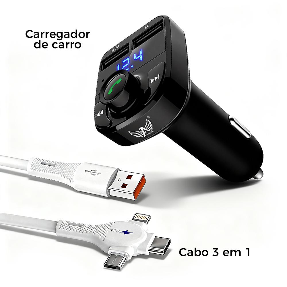 Carregador veicular retrátil com Bluetooth e carregamento rápido da Vapto