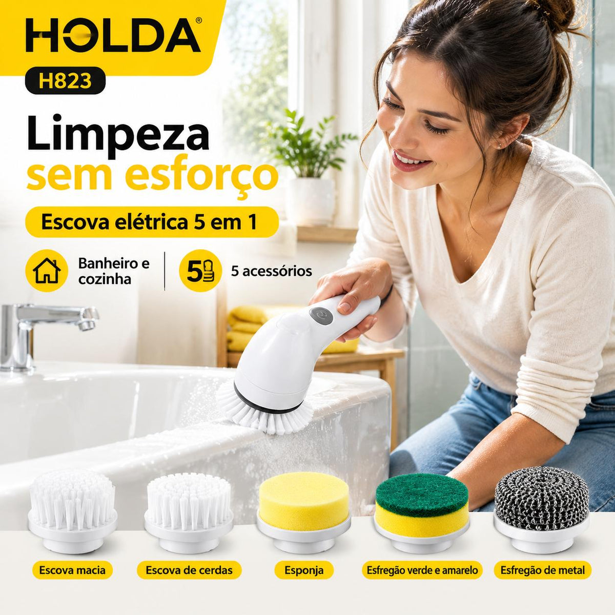 Escova Elétrica de Limpeza 5 em 1 Recarregável Multiuso
