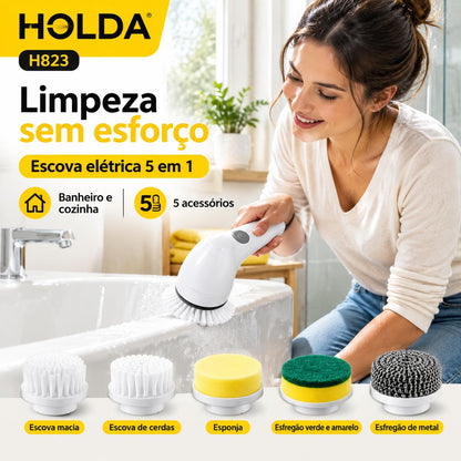 Escova Elétrica de Limpeza 5 em 1 Recarregável Multiuso