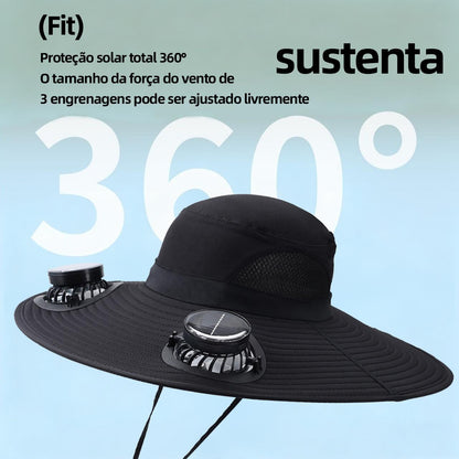 Chapéu com ventilador duplo solar, carregamento USB e proteção UV da Vapto