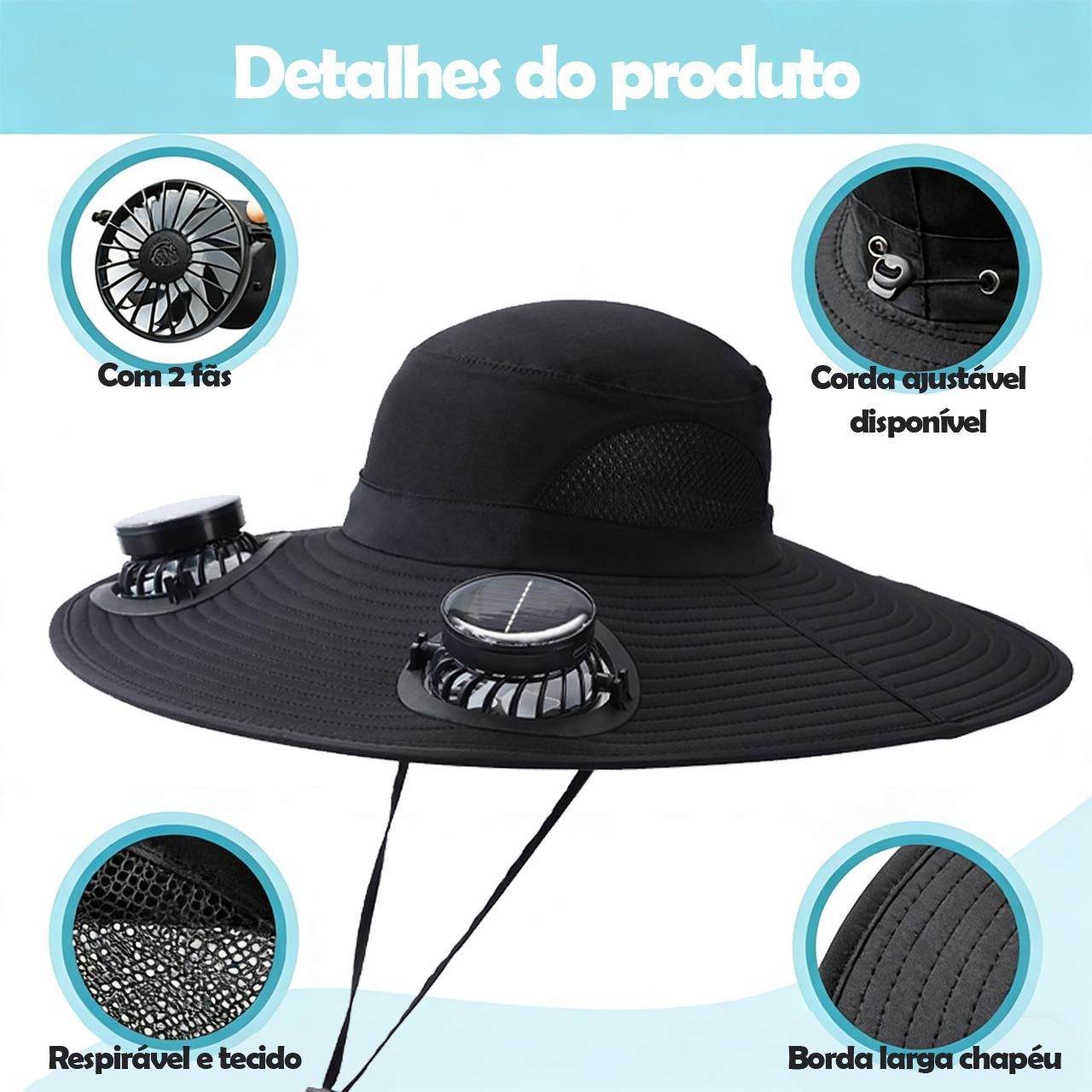 Chapéu com ventilador duplo solar, carregamento USB e proteção UV da Vapto